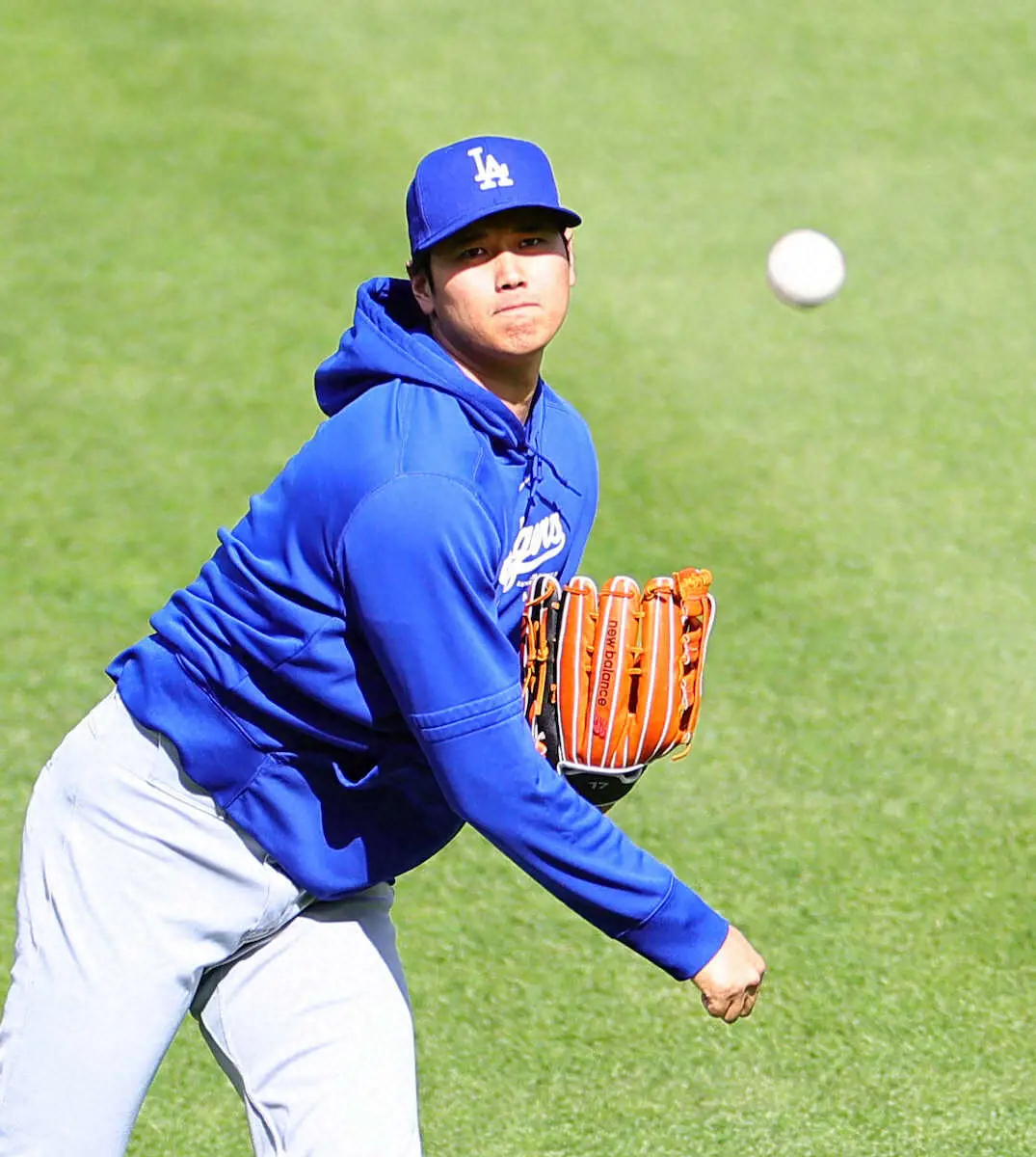 【画像・写真】大谷翔平　ナショナルズ戦前に術後13度目のキャッチボール　約15メートルの距離で58球