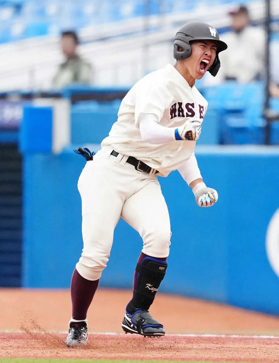 【画像・写真】早大・松江　「絶対打つ」9回代打V撃！　明大に5－4競り勝ち