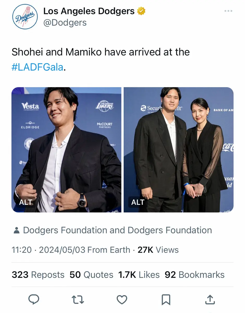 【画像・写真】ドジャース公式X（＠Dodgers）より