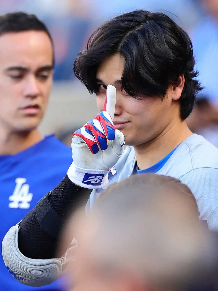【画像・写真】＜メッツ・ドジャース＞試合中、ベンチでおどけた表情を見せる大谷（撮影・光山　貴大）