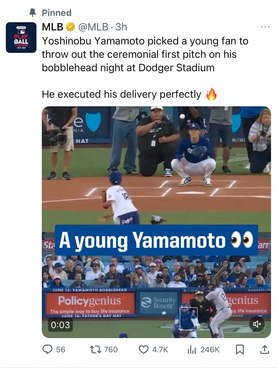 【画像・写真】MLB公式X　「ヤング・ヤマモト」始球式の9歳少年＆由伸の比較動画に反響「そっくり」「かわいい」