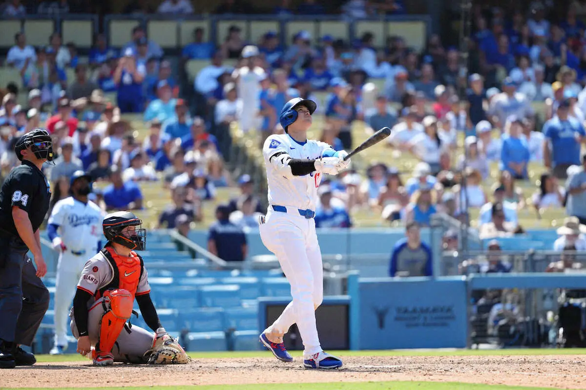 【画像・写真】ドジャース・大谷　日米通算250号！“高角度”自己最高46度サンドウエッジ弾の31号ソロ