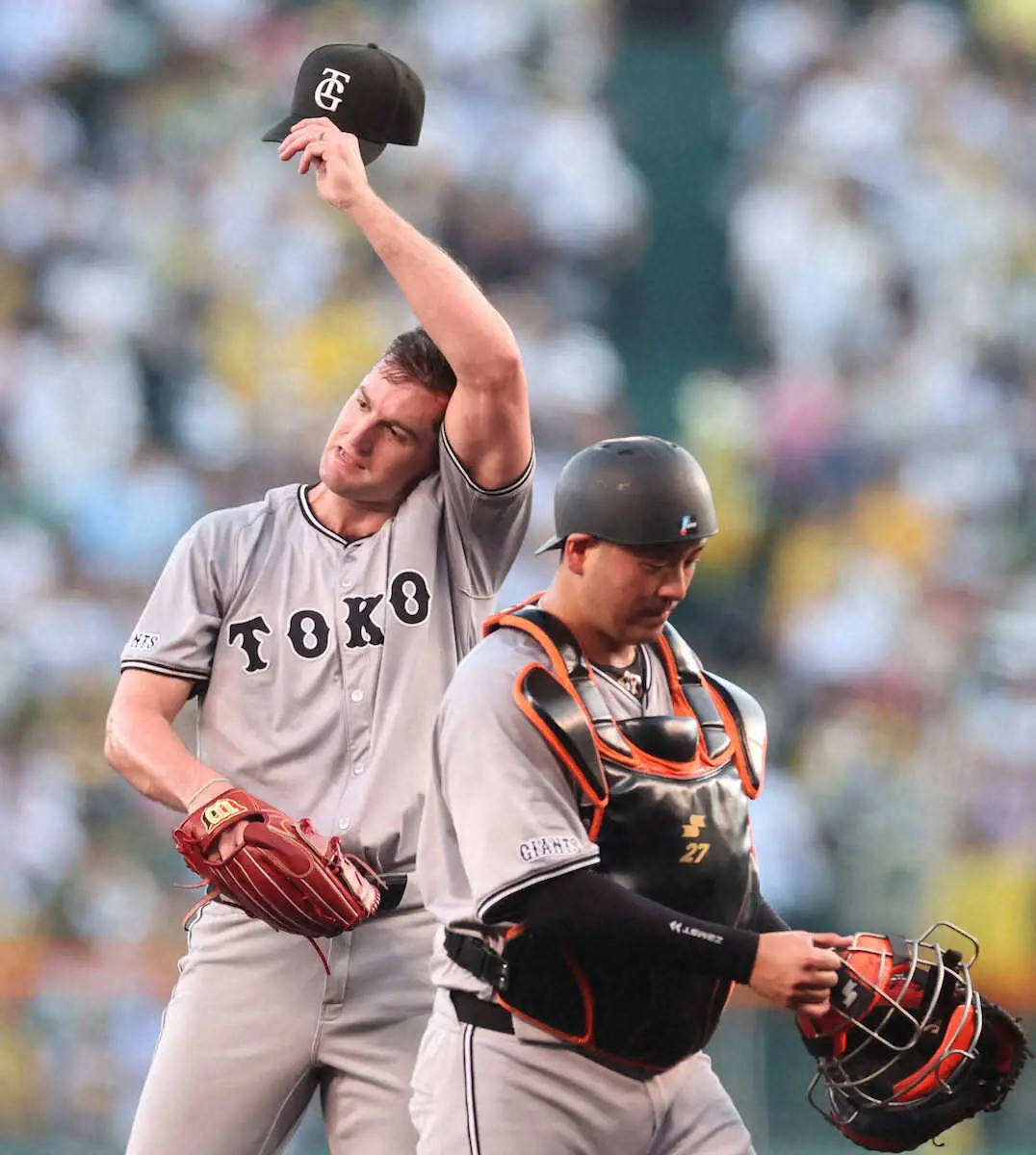 【画像・写真】汗、汗、汗…巨人グリフィンが4回4失点で降板　制球力自慢が3回までに来日最多5四球