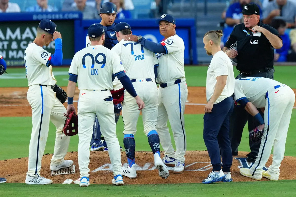 【画像・写真】故障者続きのドジャース投手陣にまたも暗雲　期待の新人右腕ライアンが右腕に異変訴えて負傷降板