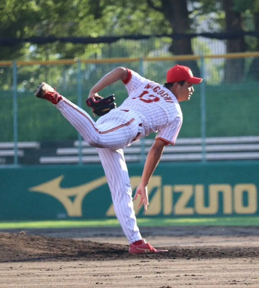 【画像・写真】公式戦初先発のミキハウス・野口聡大が5回無失点の好投　入社1年目の右腕が大勝発進に導く