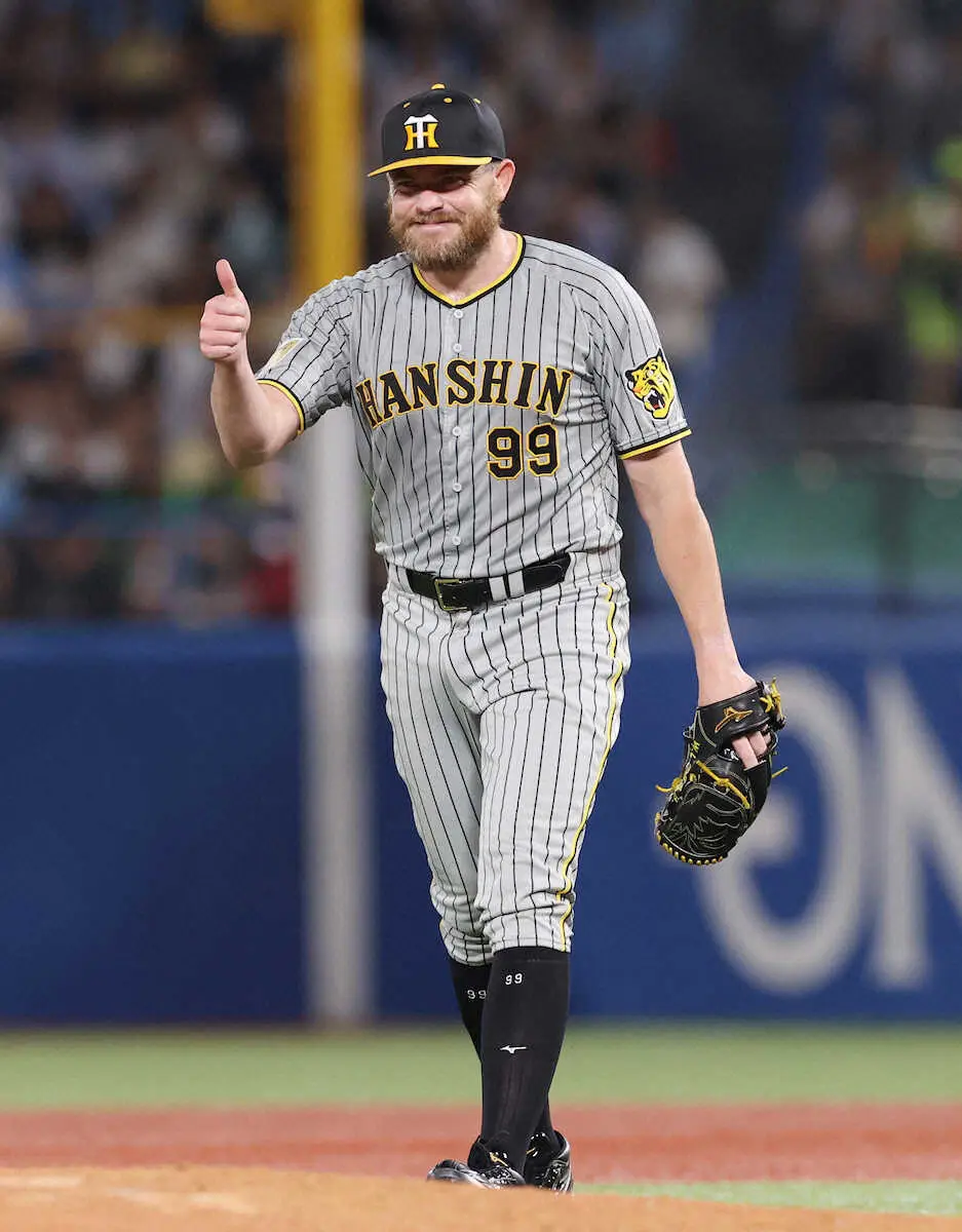 【画像・写真】阪神・ビーズリー　右足に打球直撃のアクシデント乗り越え7勝目「どうにか耐えられました」