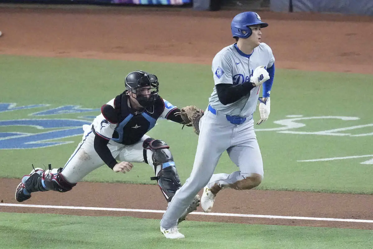 【画像・写真】「急いで…うまく握れなかった」大谷に二盗許したマーリンズ捕手「予測できていた」もワンバウンド悪送球に