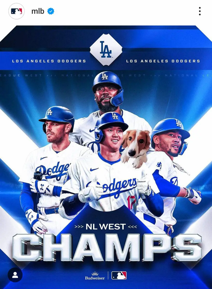 【画像・写真】MLB公式　ド軍地区優勝で粋な仕掛け「デコピンおるやん」MVPトリオらに加えて街のスターに認定？