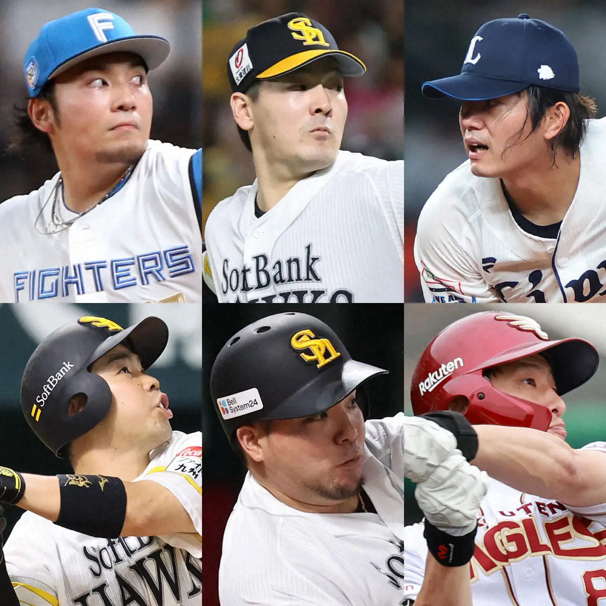 【画像・写真】（上段左から）日本ハム・伊藤、ソフトバンク・有原、西武・今井、（下段左から）ソフトバンク・近藤、ソフトバンク・山川、楽天・辰己