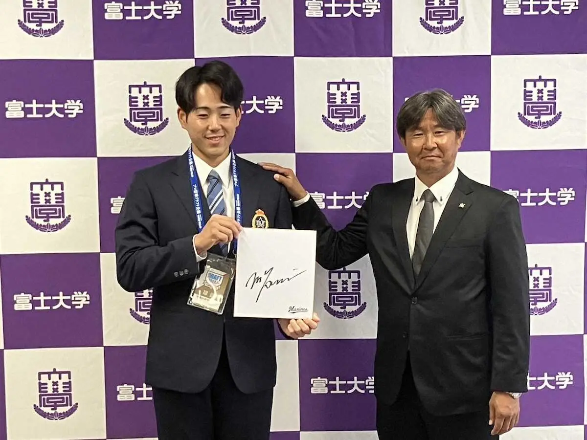 【画像・写真】ロッテ育成3位の長島に指名あいさつ「自覚をもってトレーニングしていきたい」