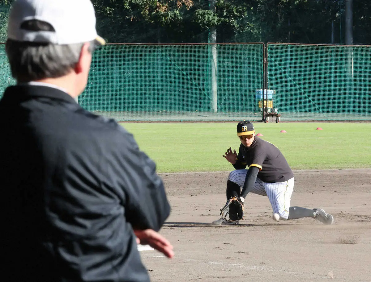 【画像・写真】阪神・佐藤輝　杉山オーナーら球団幹部を前に特守敢行「考え方とかイメージとか変えながらやっている」