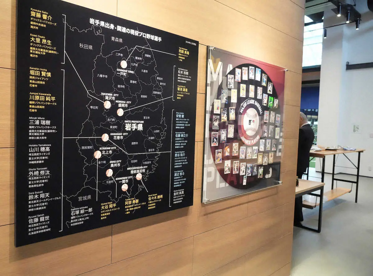 【画像・写真】＜菊池雄星　King　of　the　Hillオープニングセレモニー＞岩手県出身・関連の現役プロ野球選手が書かれた地図（撮影・郡司　修）