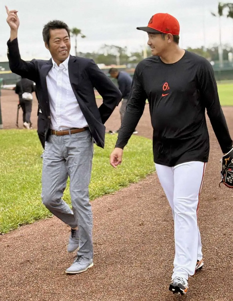 【画像・写真】オリオールズ・菅野　先輩・上原氏からオープン戦初登板に向け助言受ける