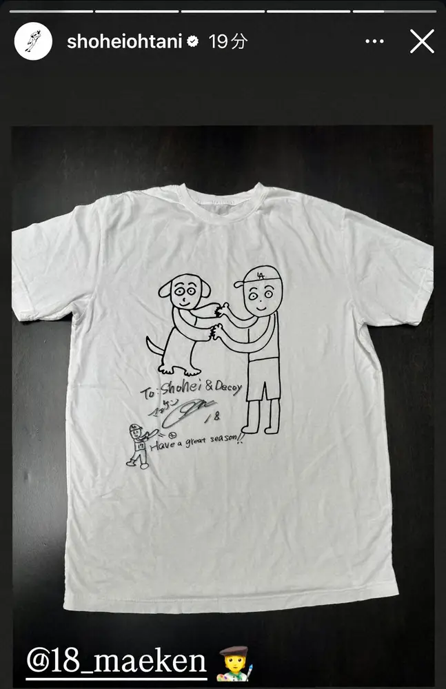 【画像・写真】大谷翔平“おねだり”成功！マエケン画伯のサインゲット！「素晴らしいシーズンを」と新イラスト付き