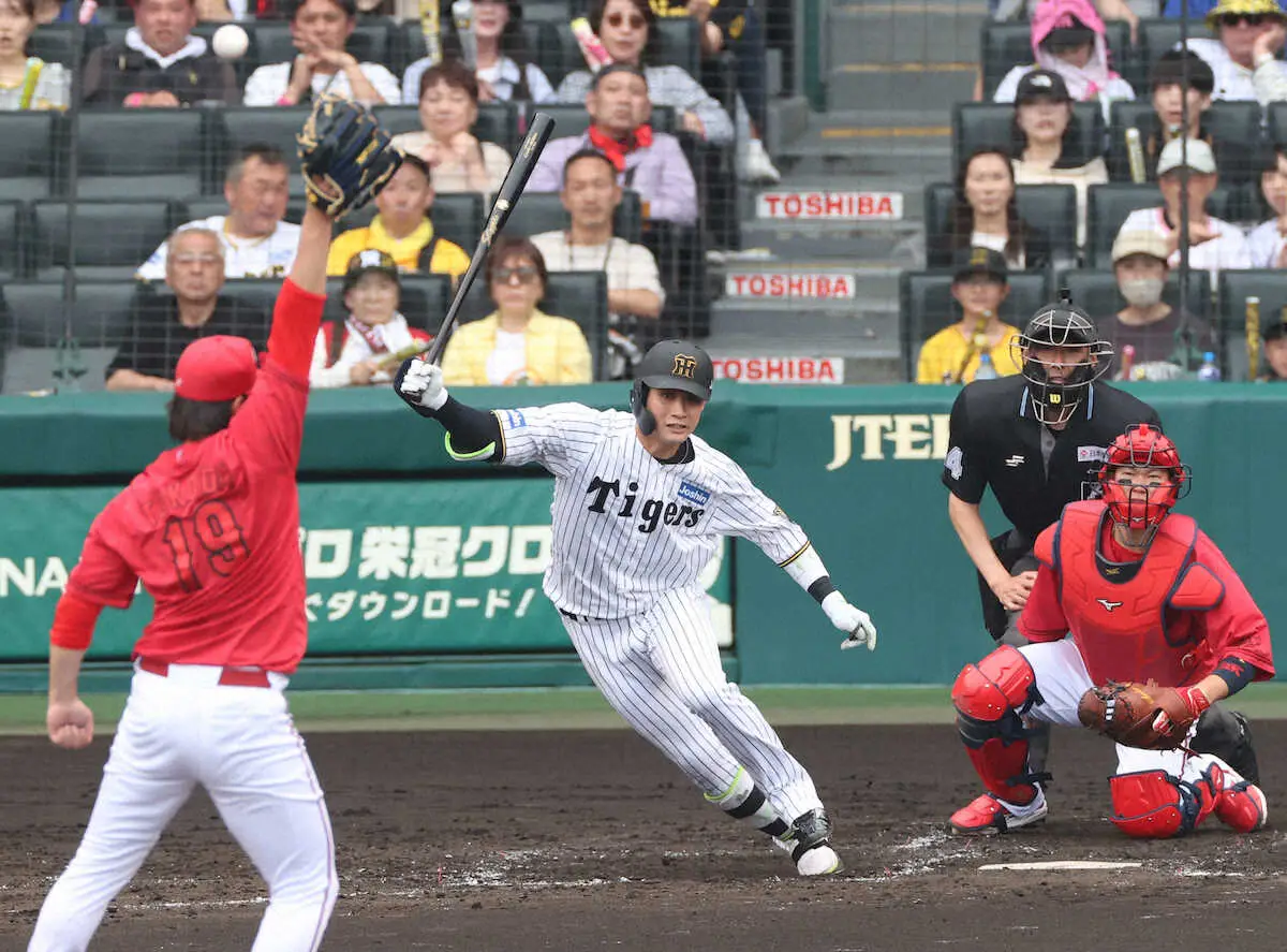 【画像・写真】阪神・木浪「恐怖の8番」復活　「何とかここで1本」大山モデルバットで心機一転、今季初V撃