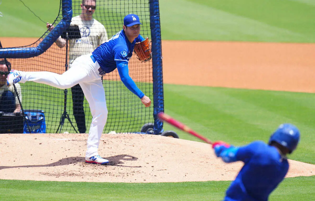 【画像・写真】大谷　本拠マウンドで初登板！29球の“剛球”披露　表情も豊か　2イニング目突入でより実戦に近い形に