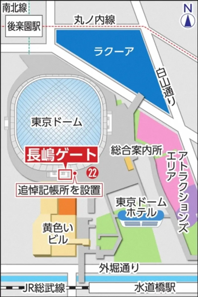 【画像・写真】「長嶋ゲート」前広場に追悼記帳所を設置