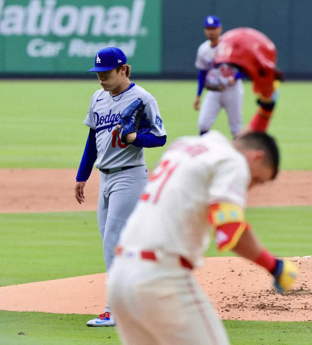 【画像・写真】＜カージナルス・ドジャース＞2回、ヌートバーから三振を奪う山本（撮影・光山　貴大）