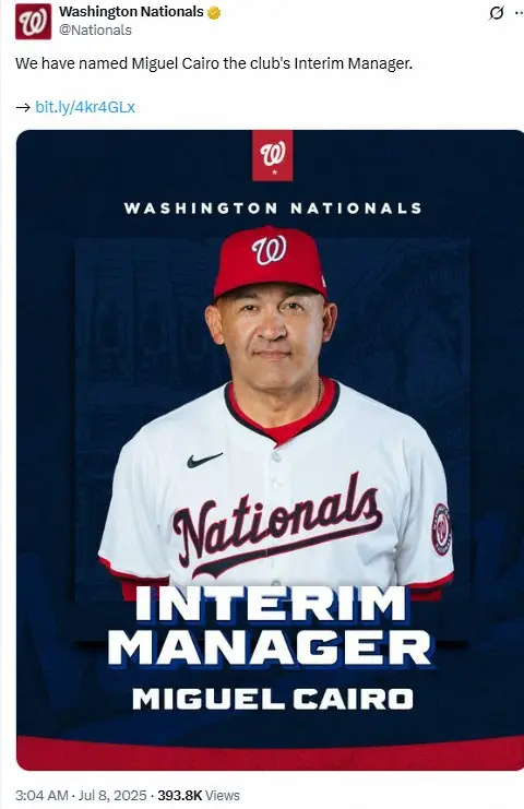 【画像・写真】監督＆GM解任のナショナルズ　カイロ・コーチが監督代行に就任 Wソックスで指揮経験