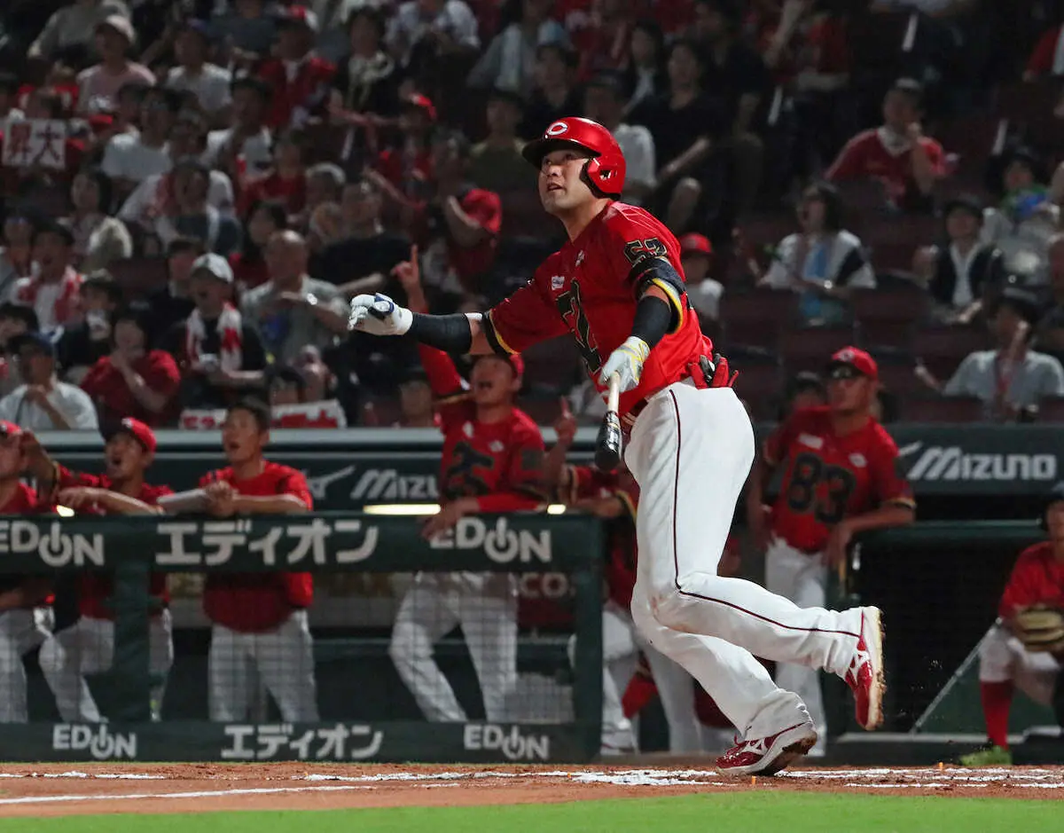 【画像・写真】広島・末包昇大　8号V弾で先発・遠藤に850日ぶり勝利プレゼント　新井監督とスイング軌道の確認が奏功
