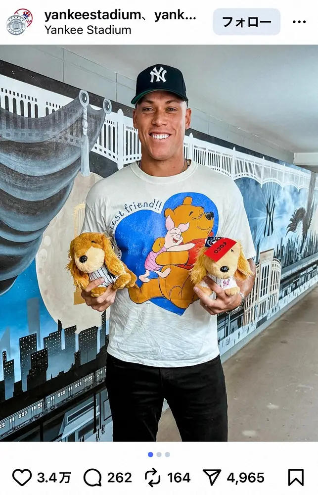 【画像・写真】「可愛い」「これを買う！」ヤンキースがジャッジ愛犬のぬいぐるみ発売　Tシャツに注目するファンも…