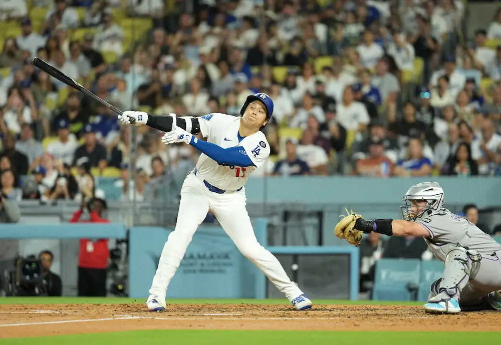 【画像・写真】大谷翔平　第2打席も空振り三振…一打同点の好機逃す　シュワバーに並ぶ49号出るか