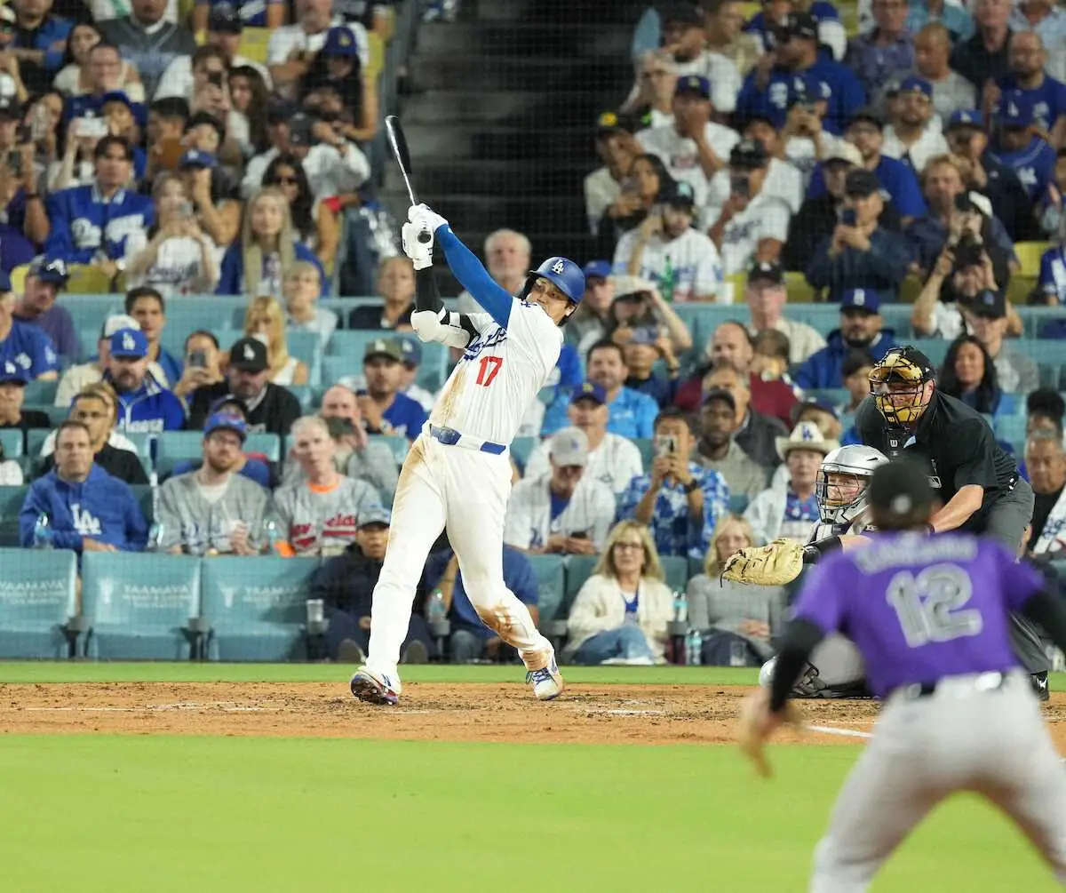 【画像・写真】大谷翔平　第3打席は痛烈170キロ右前適時打　4戦連続安打　3回は四球→盗塁成功でベッツ2ラン演出