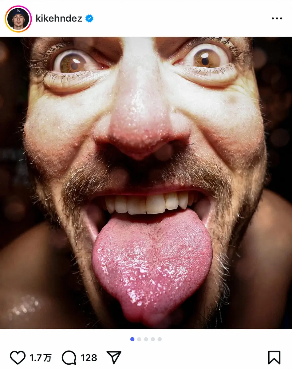 【画像・写真】ドジャース・キケ、ドアップ“舌出し”ショットで地区V喜ぶ「10月男」PS活躍期待の声