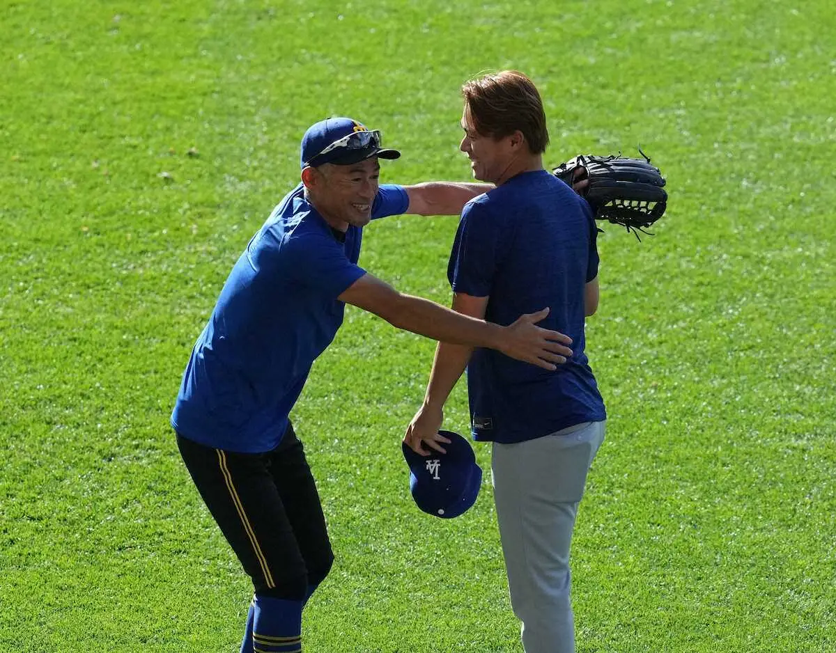 【画像・写真】佐々木朗希がマリナーズ戦前にイチロー氏と対面　マ軍コーチ福田秀平氏「いきなり会えてうれしかった」