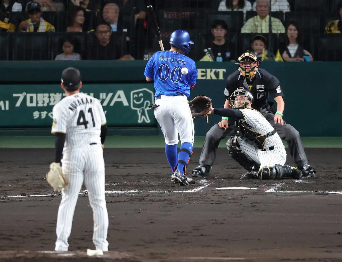 【画像・写真】阪神・村上　「64キロ」超スローボールが死球になる珍事　甲子園どよめき　打者も痛がる素振りなし