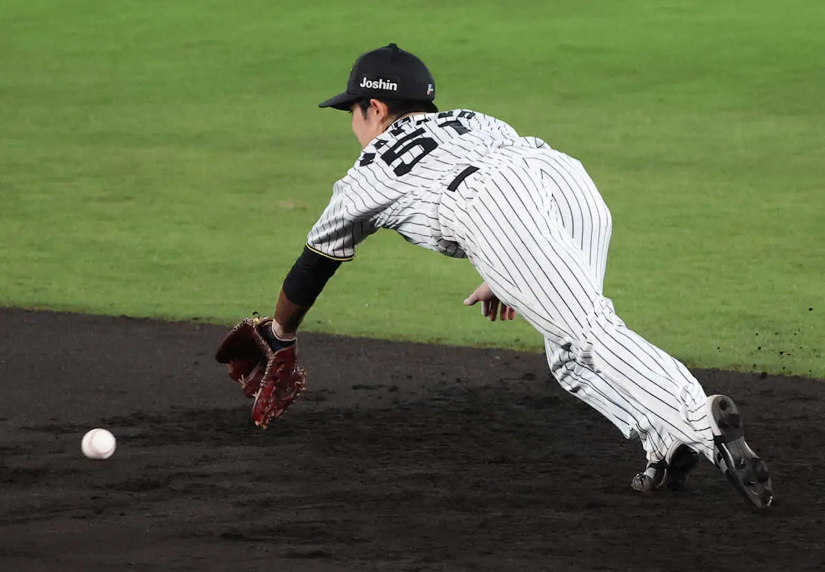 【画像・写真】阪神・中野がスーパープレー　ダイビングキャッチで虎党沸く