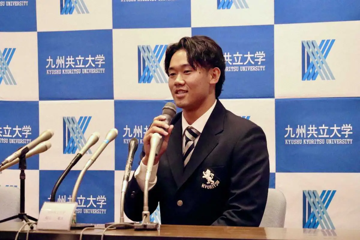 【画像・写真】ソフトバンクが九共大の右腕・稲川竜汰を2位指名　「開幕1軍を目指す」伸びのある直球と笑顔が持ち味