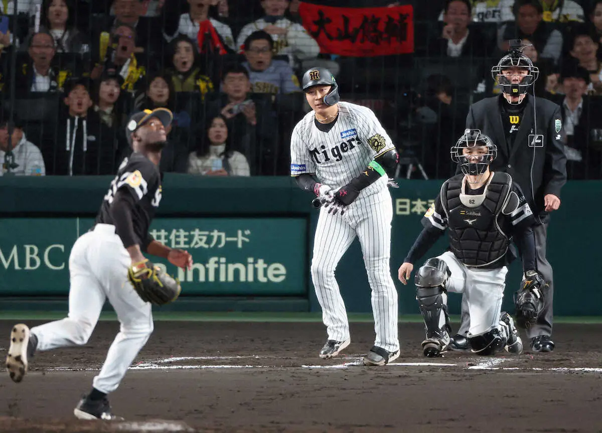【画像・写真】＜神・ソ③＞6回、大山は中飛に倒れる（投手・モイネロ）