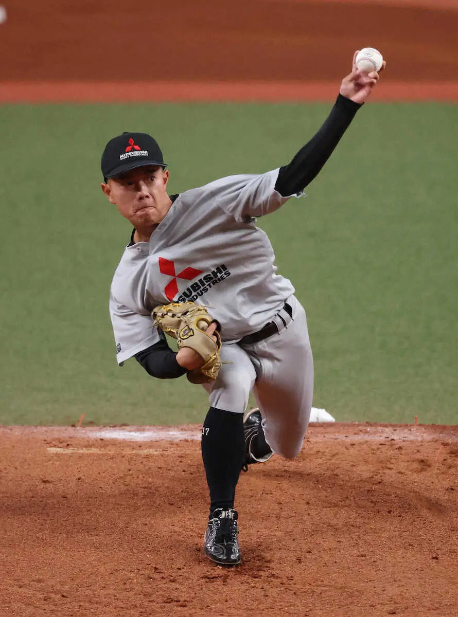 【画像・写真】＜東邦ガス・三菱重工Waste＞先発登板する三菱重工Waste・坂尾（撮影・後藤　正志）