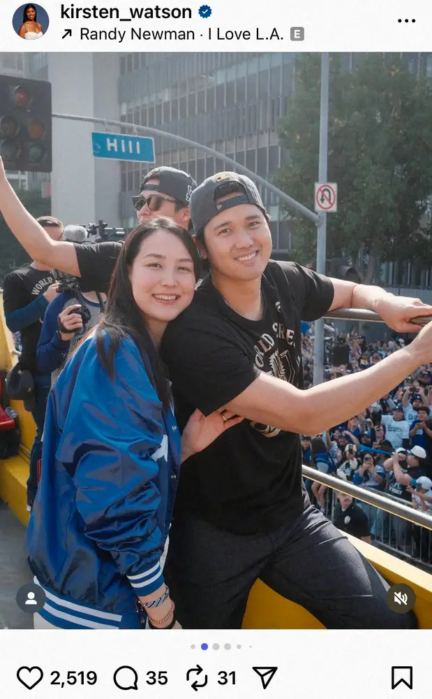 大谷翔平が真美子夫人と寄り添い笑顔！ドジャース選手＆パートナー