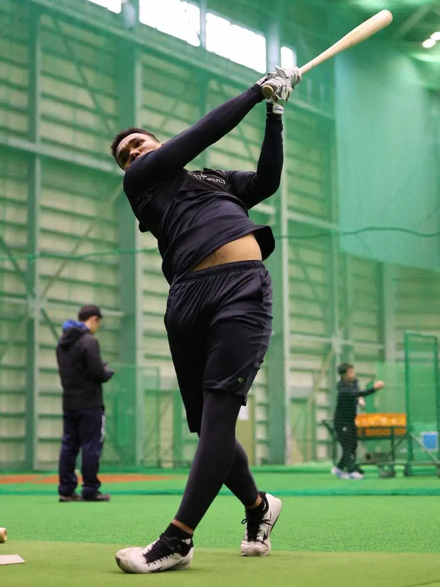 【画像・写真】日本ハムのドラ2・エドポロが大器の片りん！新人合同自主トレ初日から浅村級の柔らかさと豪快さ
