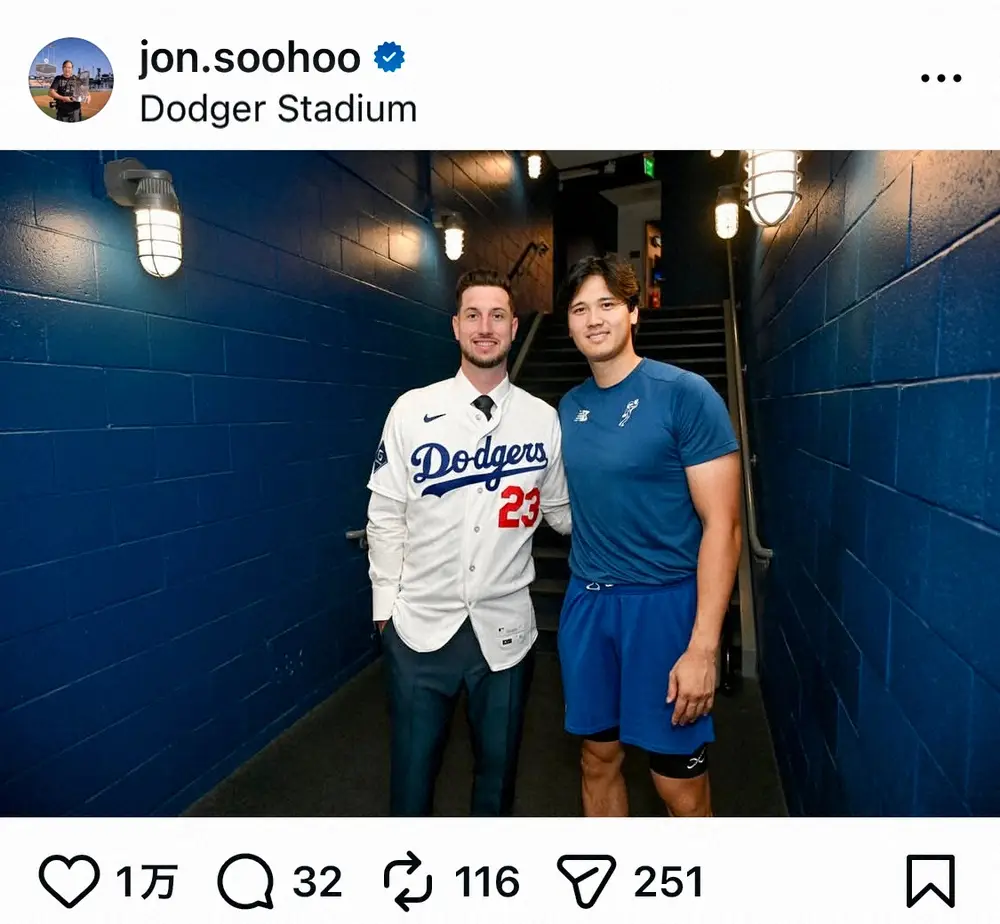 【画像・写真】「最高で最強！」大谷翔平＆タッカー“最強コンビ”2ショットを球団カメラマン公開「大谷選手がデカい」