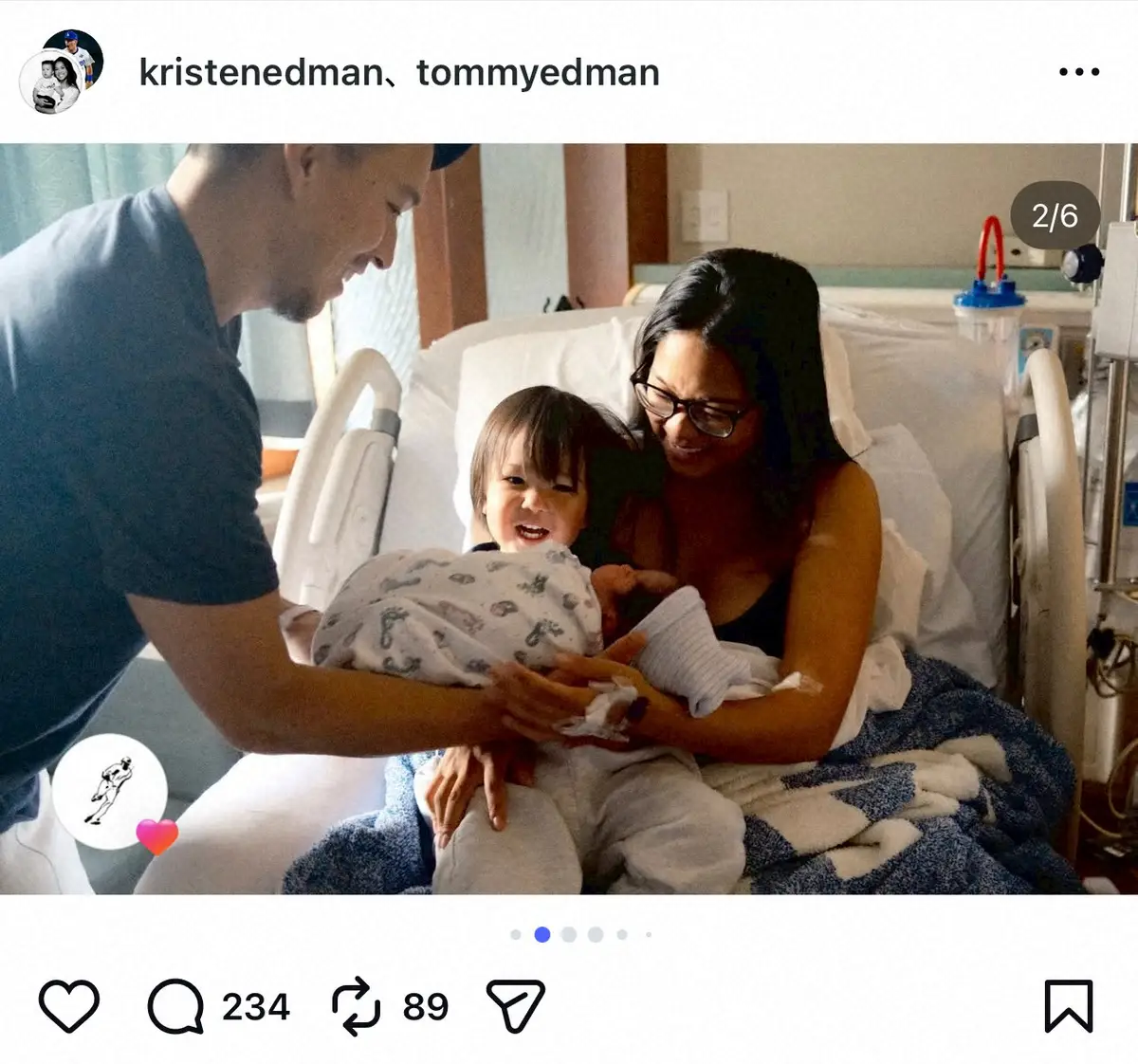 【画像・写真】ドジャース・エドマン、第2子女児誕生を報告「この世界にようこそ」大谷翔平も「いいね！」で祝福