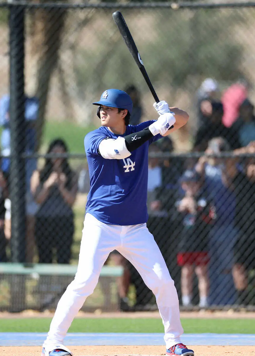 【画像・写真】ライブBPで打席に立ったドジャース・大谷　　（撮影・須田　麻祐子）