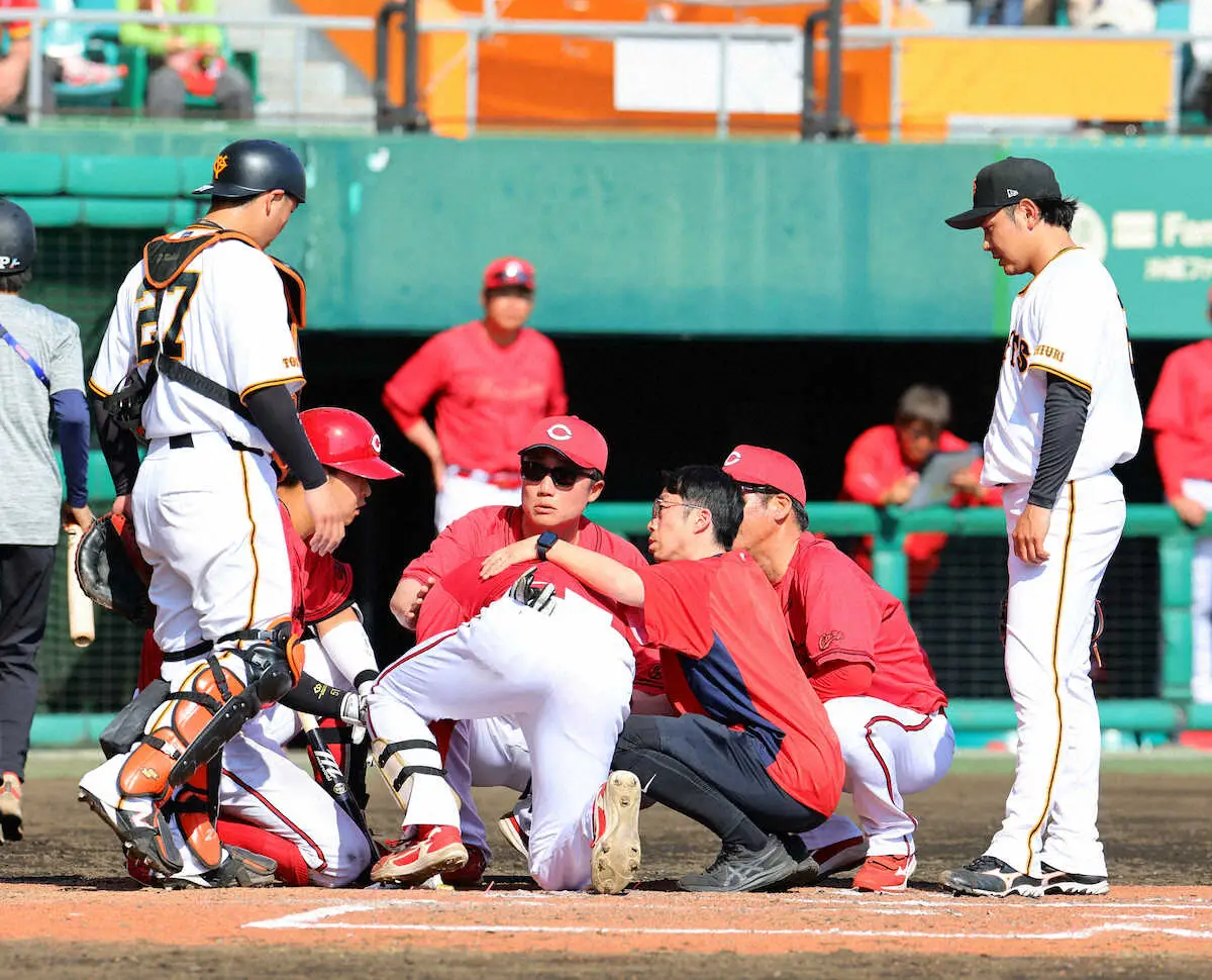 【画像・写真】巨人・石川達也が危険球退場　広島・久保の頭部へ死球…久保は担架で搬送