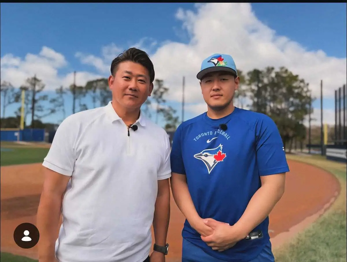 【画像・写真】松坂大輔氏がブルージェイズ・岡本和真を直撃　「鈴木誠也選手が残した数字にいかに近づけるか。楽しみ」