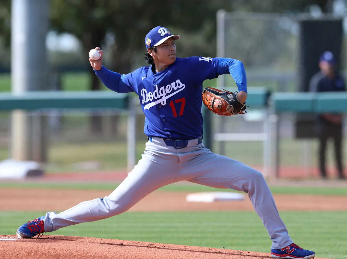 【画像・写真】＜ドジャースキャンプ＞2度目のライブBPに登板した大谷（撮影・須田　麻祐子）