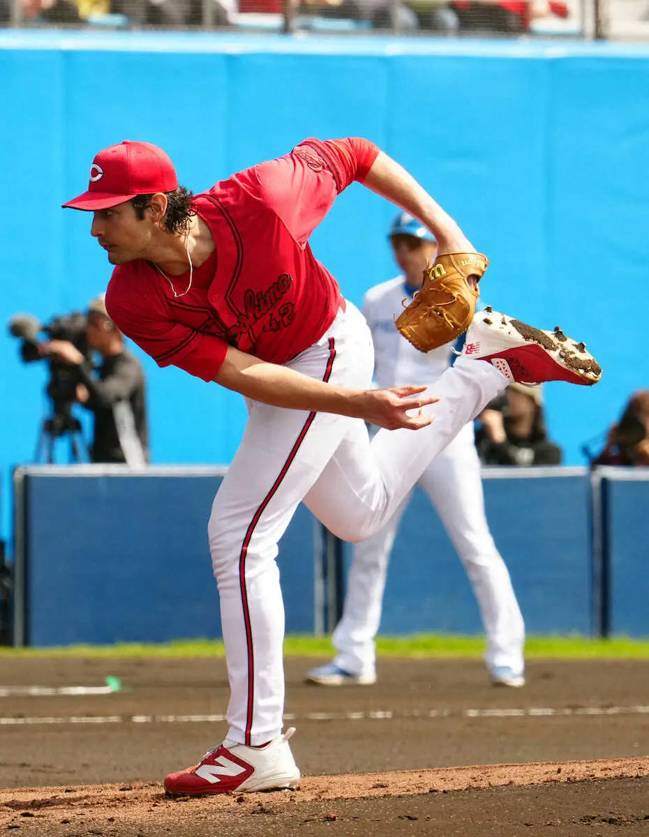 【画像・写真】広島　新外国人右腕・ターノック　対外試合デビューで2回零封　新井監督「いい投球」開幕ローテへ好発進