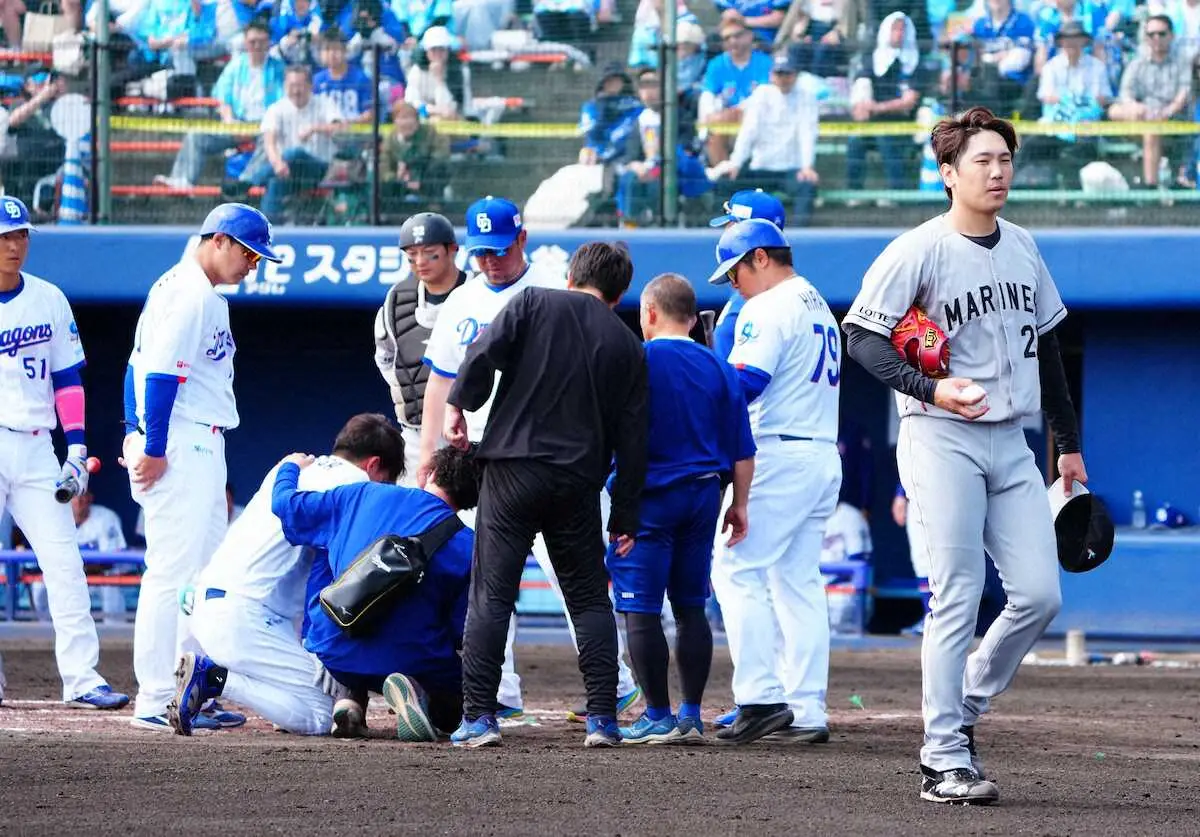 【画像・写真】ロッテ・石川柊太　初球の頭部死球で危険球退場　1球での降板に球場騒然