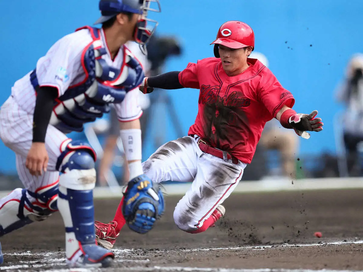 【画像・写真】広島ドラ3・勝田成が青柳晃洋から三塁打!「まだまだレベルアップ必要」本職ではない遊撃で出場