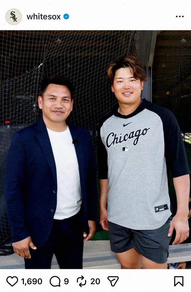 【画像・写真】「井口みたいにムネが…」村上宗隆＆井口資仁氏の激アツ2ショットをWソックス球団SNSが公開！