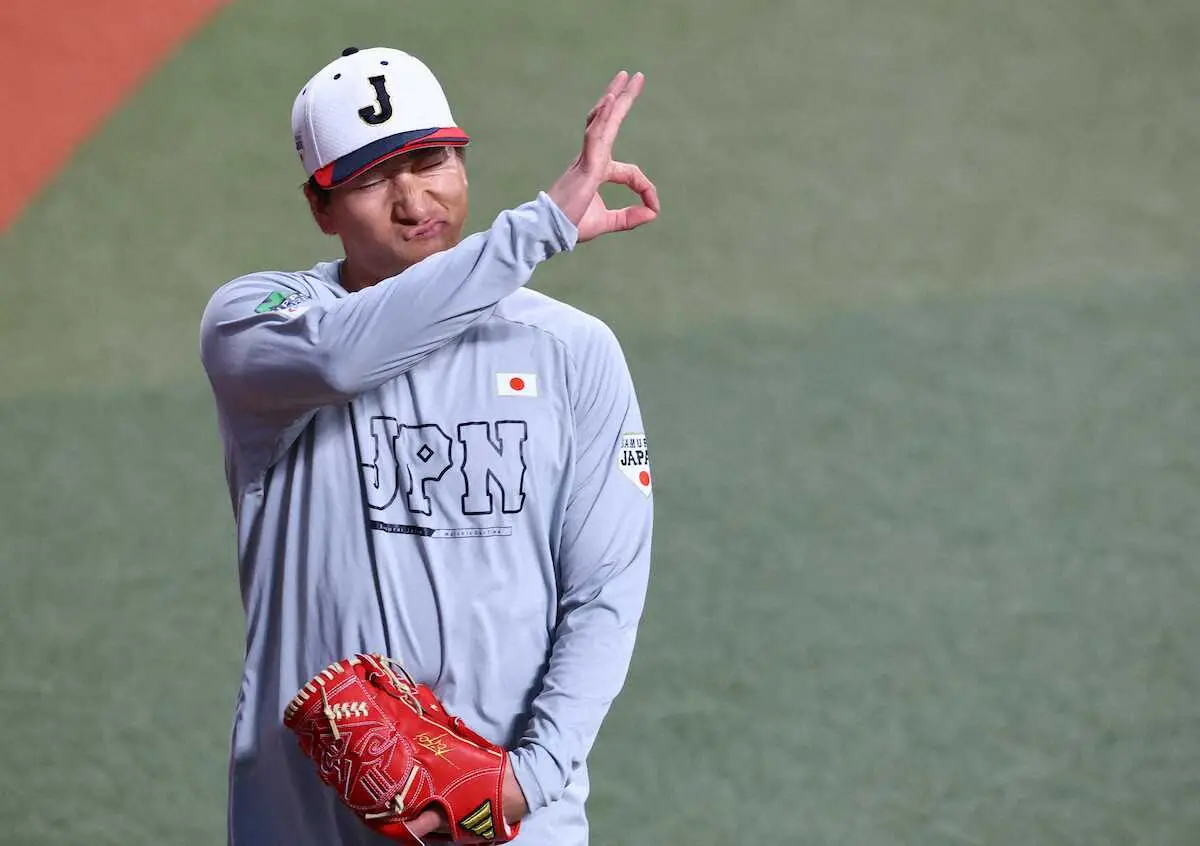 【画像・写真】【侍ジャパン】大勢　遠投や強度を上げたキャッチボールで調整　捕手座らせ投球も　前日緊急降板