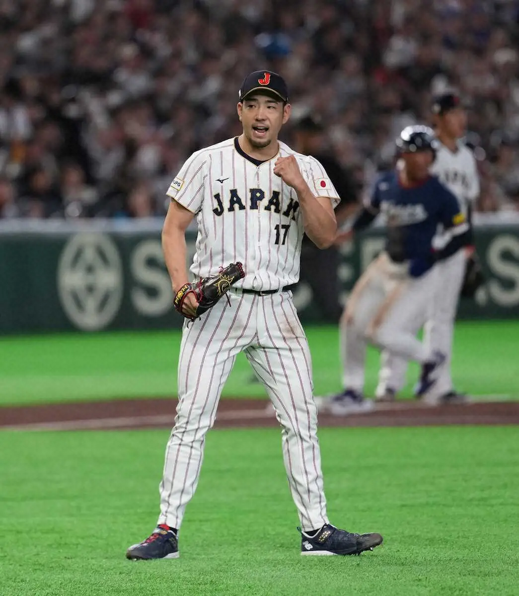 【画像・写真】【侍ジャパン】菊池雄星　ピンチ切り抜けガッツポーズ！　3回3失点で降板　球数63球　初回から修正