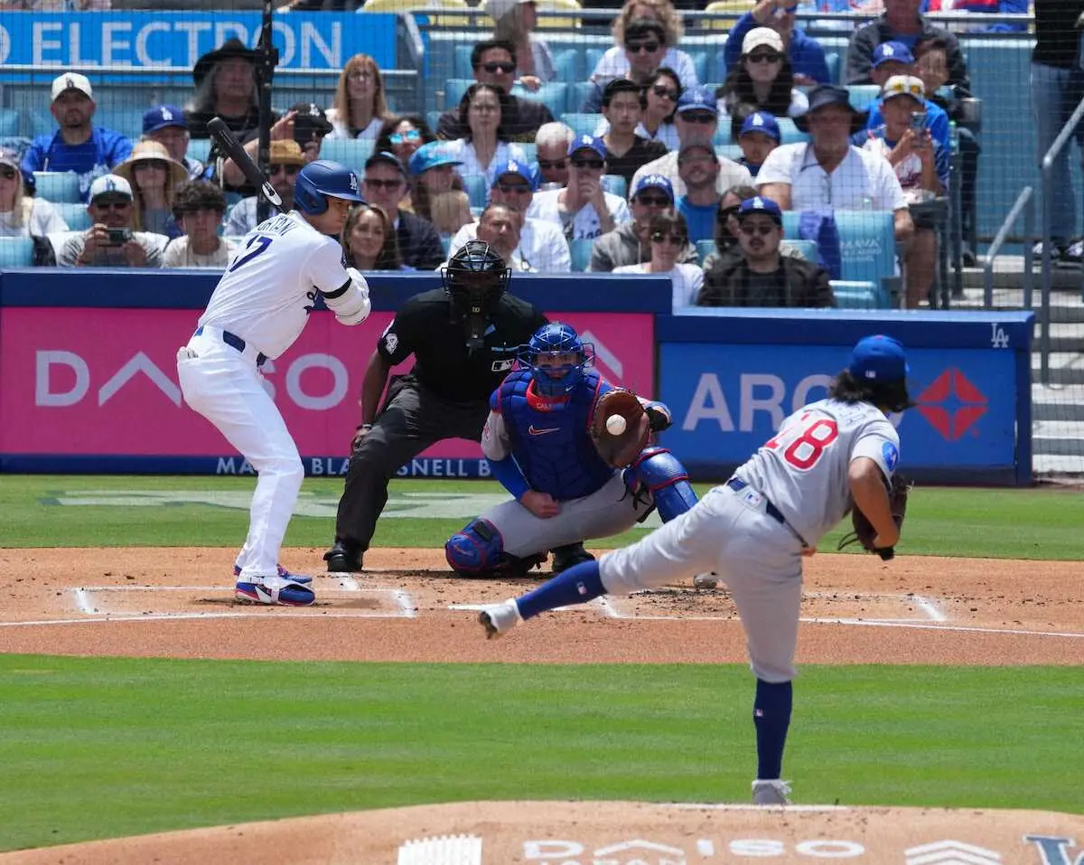 【画像・写真】大谷翔平　カブス今永昇太との第2打席で安打　第1打席は四球→二盗&先制の生還
