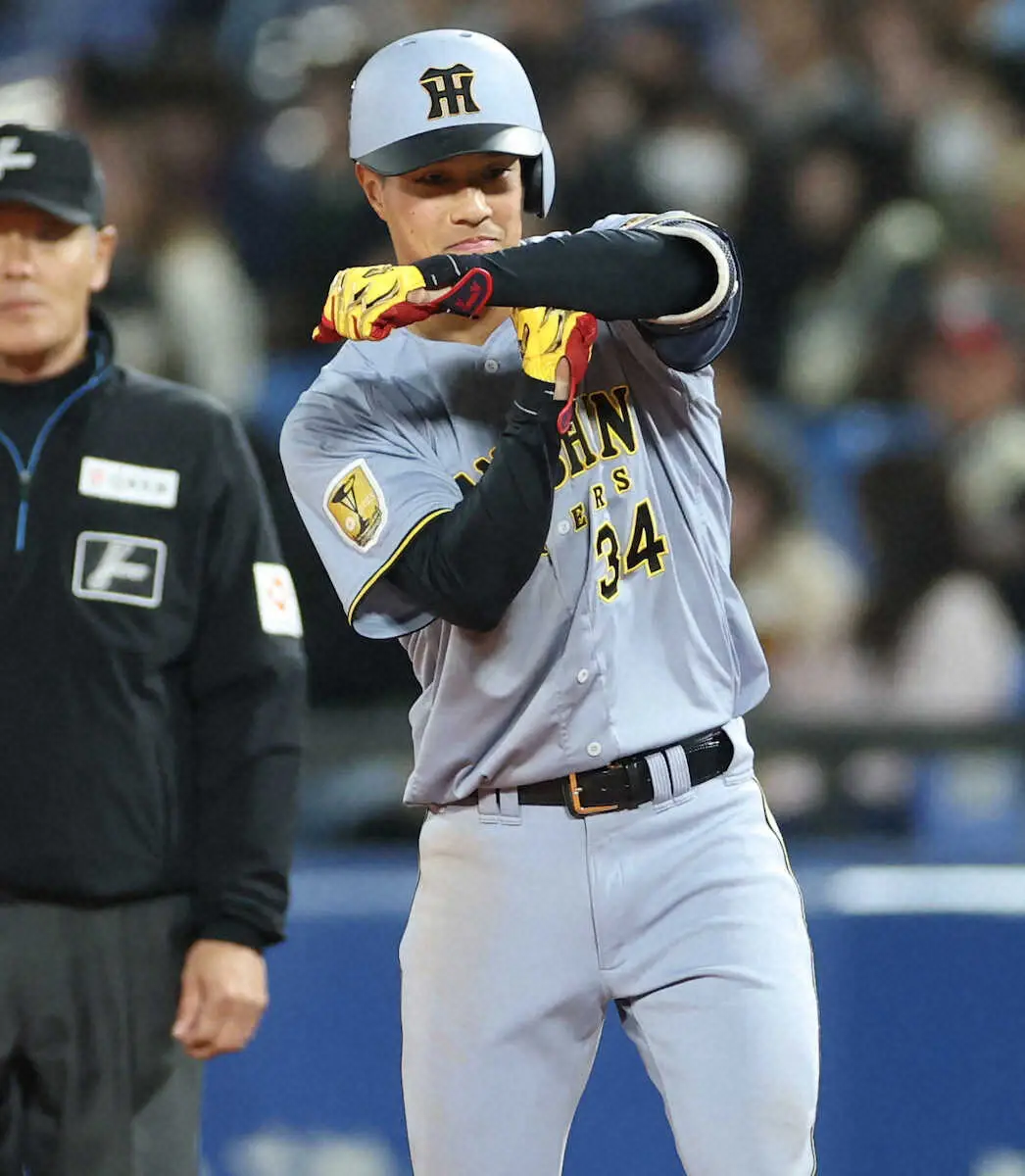 【画像・写真】阪神　「T」「T」「T」ポーズ3連発で岡城快生が初の猛打賞！もう止まらない